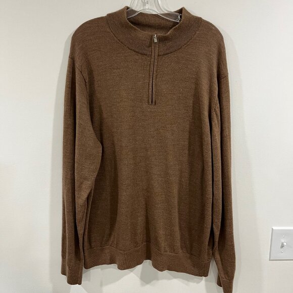 David Donahue Sweater 1/4 Zip Pullover Sweatshirt Brown  Size 2XL Merino Wool - Picture 1 of 8